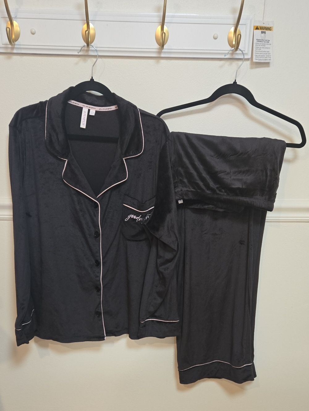 torrid Black Velvet Pajama Set with Pale Pink Trim
